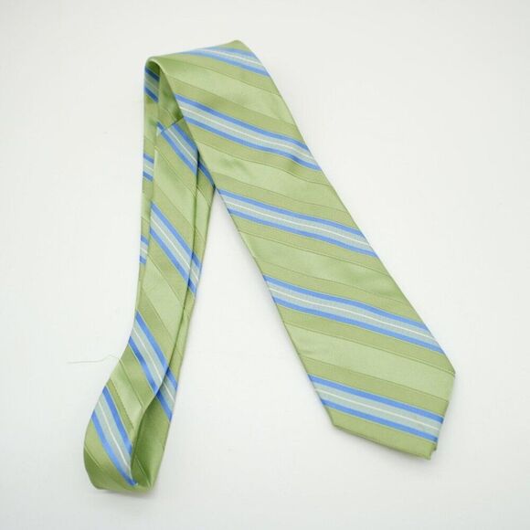 Joseph Abboud Green Blue Striped Woven Silk Tie - Picture 6 of 6